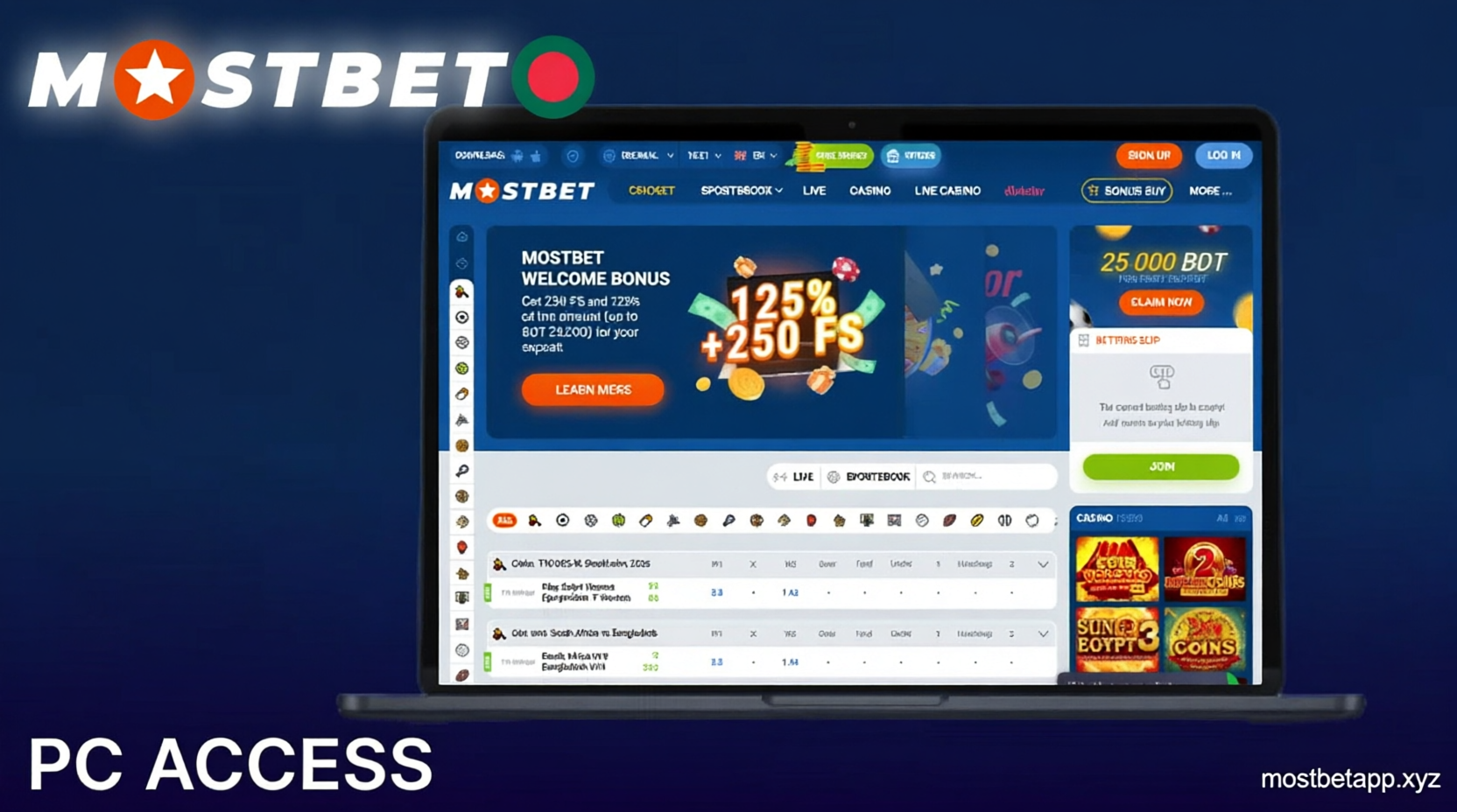Mostbet app for PC access layout on desktop